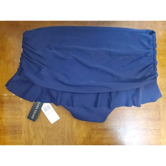 Island Escape Skirtini Navy Blue Ruffled Skirted Tummy Bikini Bottom Size 16 NWT - Picture 2 of 5
